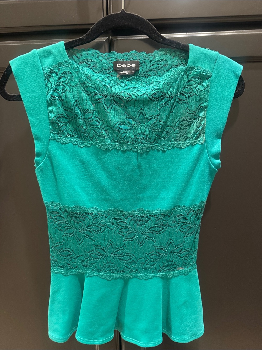bebe Teal Lace Peplum Shell
